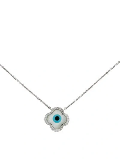 Pre-owned Necklace 18k Mother Of Pearl, Pearl, Onyx & Diamond Evil Eye Pendant , 16.5" In Multi