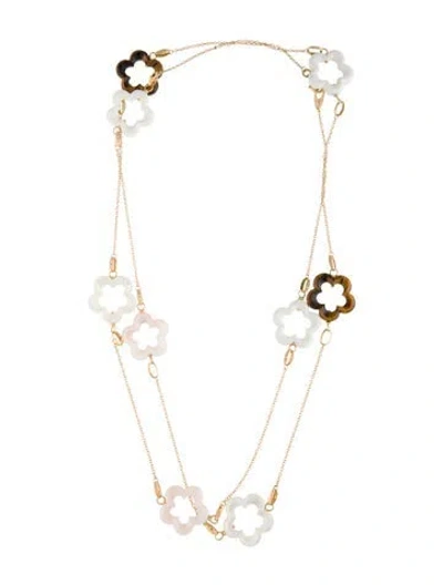 Pre-owned Necklace 18k Multistone Floral Station Chain , 40"