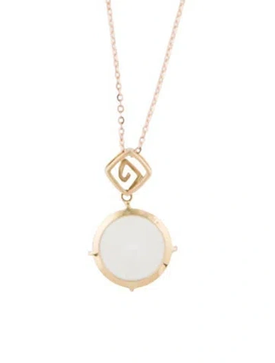 Pre-owned Necklace 18k Nephrite & Cubic Zirconia Pendant , 16.5" In Multi