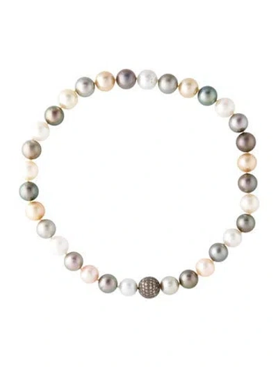 Pre-owned Necklace 18k Pearl & 1.54ctw Diamond Bead Strand, 16.5" In Multi