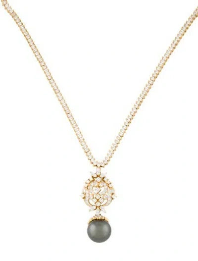 Pre-owned Necklace 18k Pearl & 4.60ctw Diamond Pendant , 17" In Multi