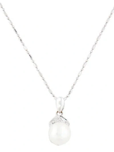 Pre-owned Necklace 18k Pearl & Cubic Zirconia Drop Pendant , 15.75" In Multi