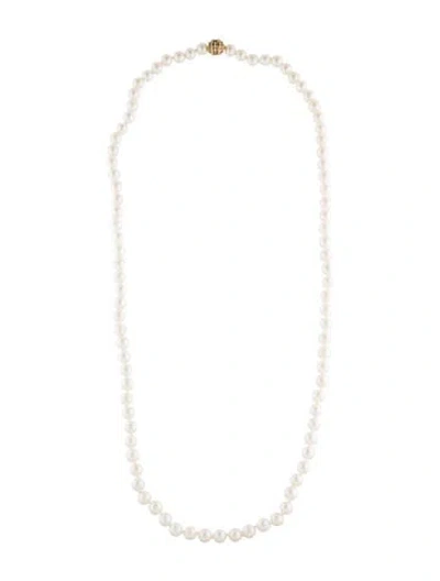 Pre-owned Necklace 18k Pearl & Diamond Bead Strand , 30" In Multi