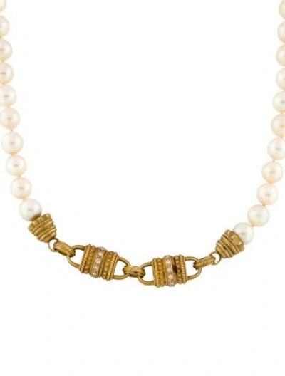 Pre-owned Necklace 18k Pearl & Diamond Bead Strand , 30" In Multi