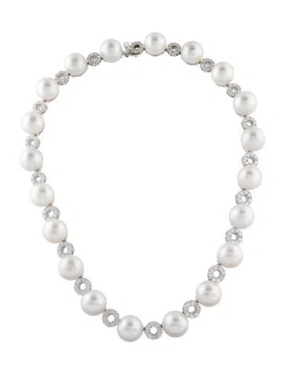 Pre-owned Necklace 18k Pearl & Diamond Collar , 16" In Multi