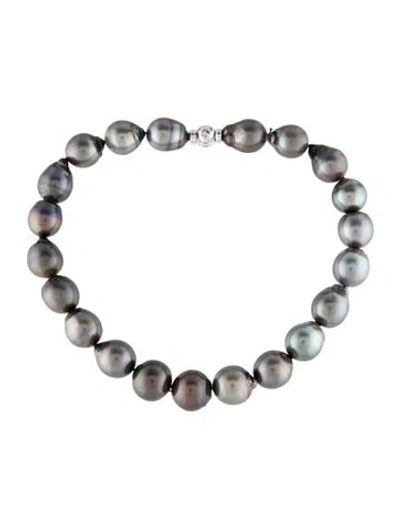 Pre-owned Necklace 18k Pearl & Diamond Collar , 16" In Multi