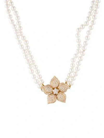 Pre-owned Necklace 18k Pearl & Diamond Convertible Brooch Pendant , 18" In Multi