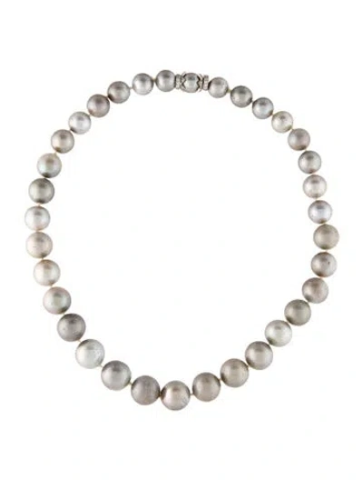 Pre-owned Necklace 18k Pearl & Diamond Graduated Bead Strand , 18" In Multi