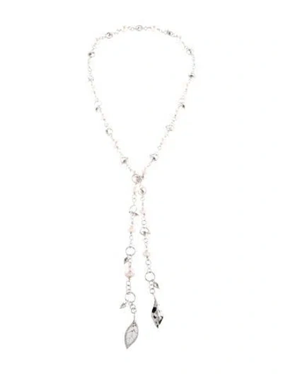 Pre-owned Necklace 18k Pearl & Diamond Lariat Station , 37" In Multi