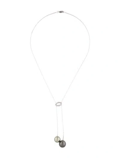 Pre-owned Necklace 18k Pearl & Diamond Lavalier , 16", 16" In Multi