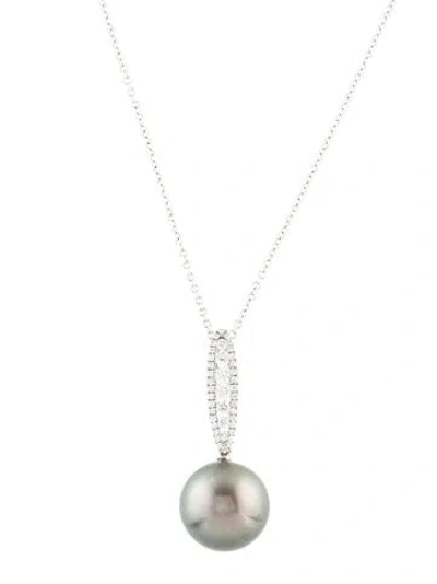Pre-owned Necklace 18k Pearl & Diamond Pendant , 18" In Multi