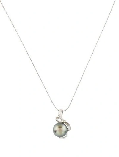 Pre-owned Necklace 18k Pearl & Diamond Pendant W/ 14k Chain , 16" In Multi