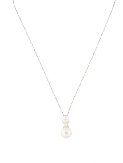 Pre-owned Necklace 18k Pearl & Diamond Pendant W/14k Chain , 17" In Multi