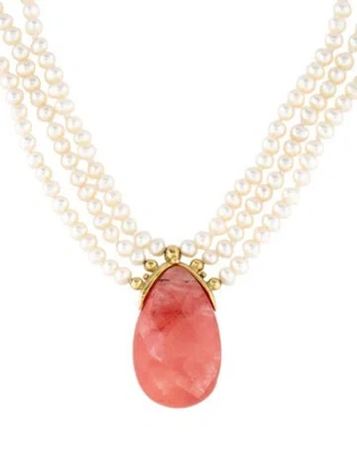 Pre-owned Necklace 18k Pearl & Glass Multistrand Pendant , 16"