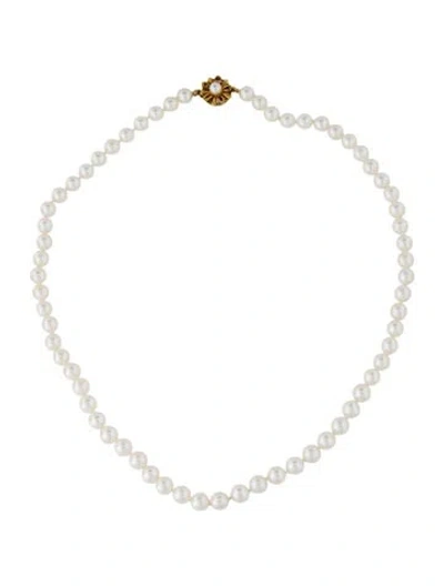Pre-owned Necklace 18k Pearl Bead Strand , 18" In White