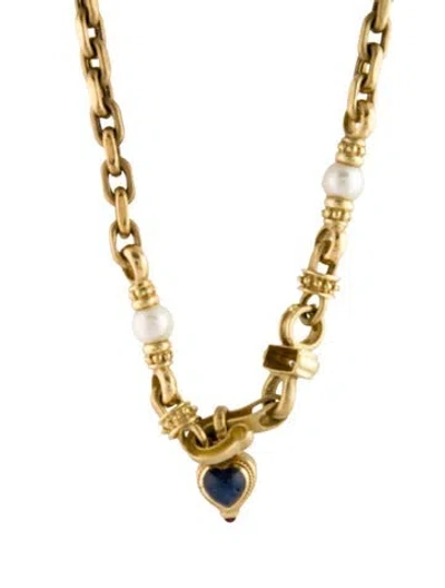 Pre-owned Necklace 18k Pearl, Diamond & Multi-stone Pendant , 16"
