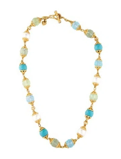 Pre-owned Necklace 18k Pearl, Multistone & Diamond Bead Strand , 20"