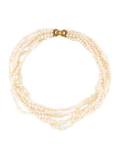 Pre-owned Necklace 18k Pearl, Ruby & Diamond Torsade , 16" In Multi
