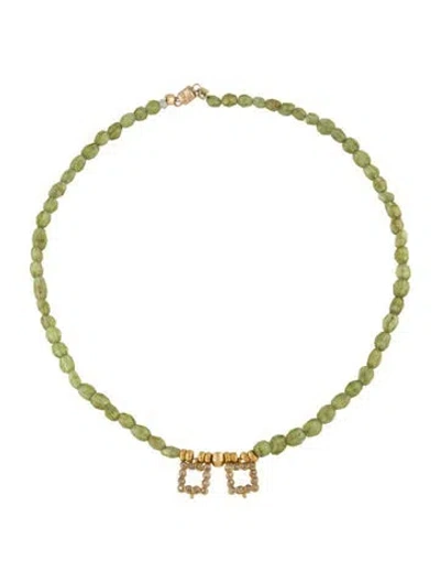Pre-owned Necklace 18k Peridot, Quartz & Diamond Choker , 13.5" In Multi
