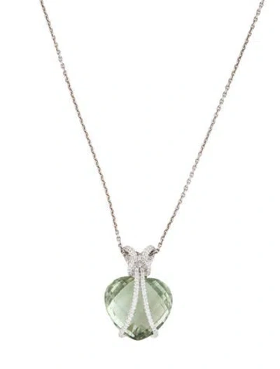 Pre-owned Necklace 18k Prasiolite & Diamond Pendant , 18" In Multi