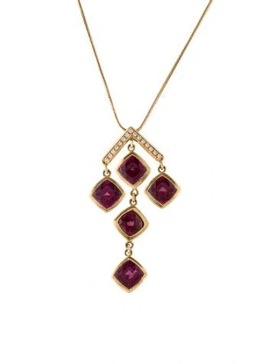 Pre-owned Necklace 18k Rhodolite & Diamond Pendant , 17" In Multi