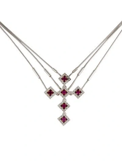 Pre-owned Necklace 18k Ruby & Diamond Cross Pendant , 17" In Multi
