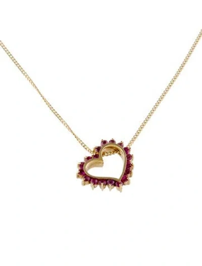 Pre-owned Necklace 18k Ruby & Diamond Open Heart Pendant , 15.75" In Multi