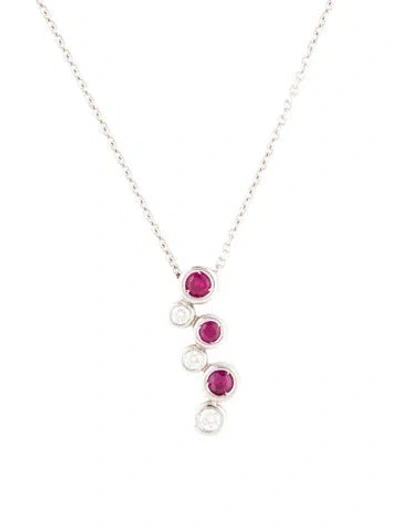 Pre-owned Necklace 18k Ruby & Diamond Pendant , 16.5" In Multi