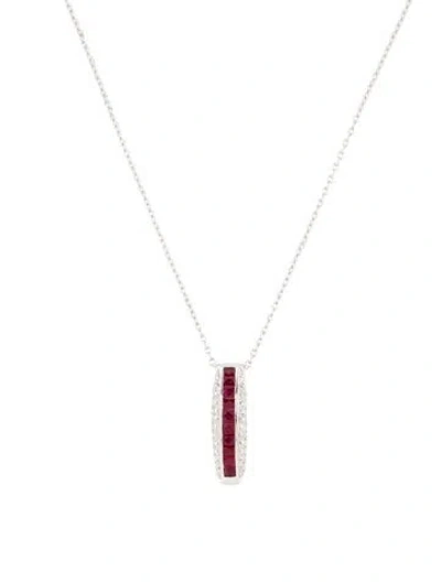 Pre-owned Necklace 18k Ruby & Diamond Pendant , 17" In Multi