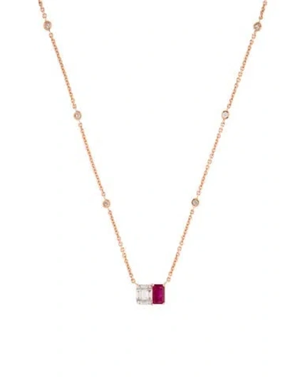 Pre-owned Necklace 18k Ruby & Diamond Pendant , 18" In Multi