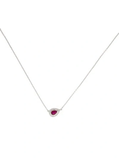 Pre-owned Necklace 18k Ruby & Diamond Pendant , 18.25" In Multi