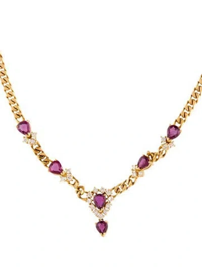 Pre-owned Necklace 18k Ruby & Diamond Station , 16" In Multi