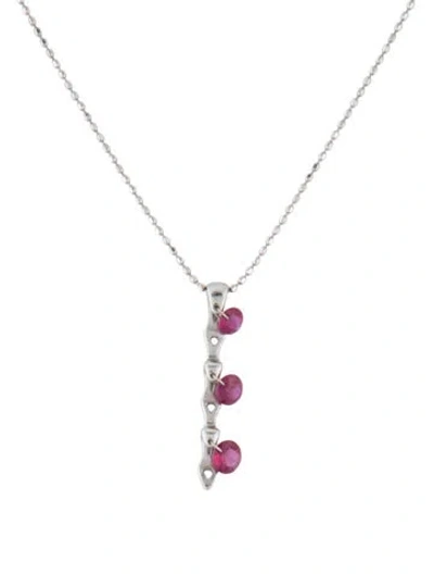 Pre-owned Necklace 18k Ruby Pendant , 15.75" In Multi