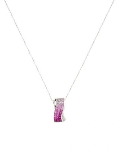 Pre-owned Necklace 18k Ruby, Sapphire & Diamond Pendant , 16" In Multi