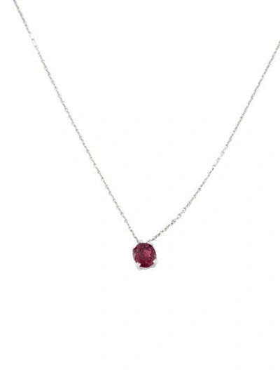 Pre-owned Necklace 18k Ruby Solitaire Pendant , 16.5" In Multi