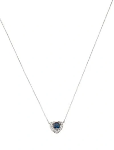 Pre-owned Necklace 18k Sapphire & Diamond Heart Pendant , 17.5" In Multi