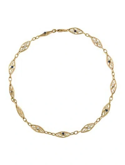Pre-owned Necklace 18k Sapphire & Diamond Link , 15.25" In Multi