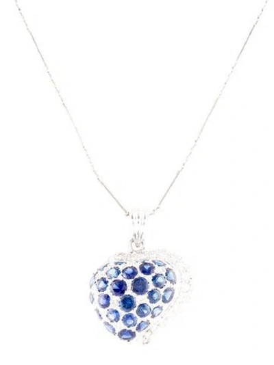 Pre-owned Necklace 18k Sapphire & Diamond Pendant , 16.5" In Multi