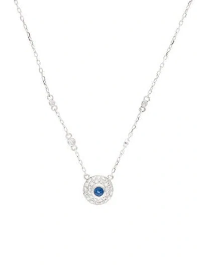 Pre-owned Necklace 18k Sapphire & Diamond Pendant , 17" In Multi