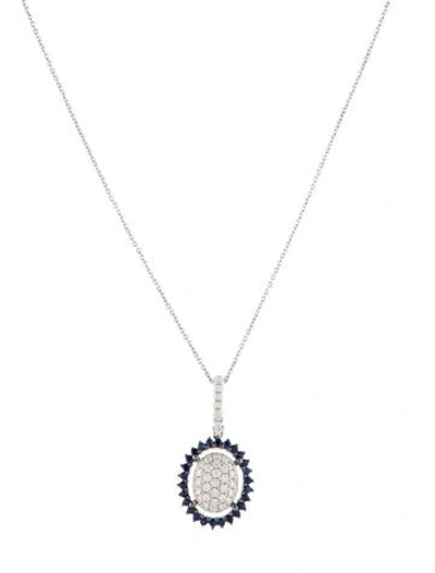 Pre-owned Necklace 18k Sapphire & Diamond Pendant , 17" In Multi