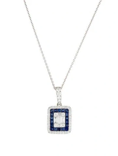 Pre-owned Necklace 18k Sapphire & Diamond Pendant , 17.5" In Multi
