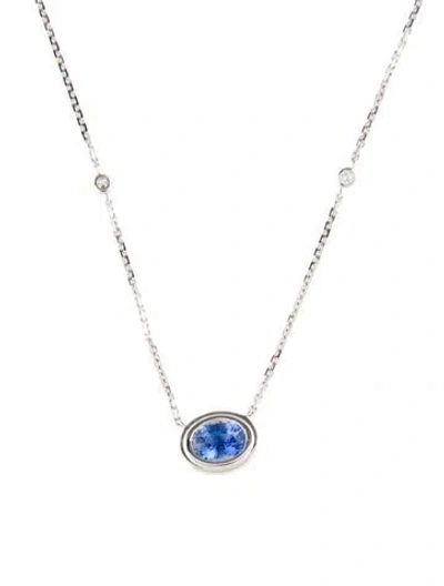 Pre-owned Necklace 18k Sapphire & Diamond Pendant , 18" In Multi