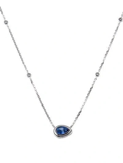 Pre-owned Necklace 18k Sapphire & Diamond Pendant , 18" In Multi
