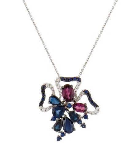 Pre-owned Necklace 18k Sapphire, Garnet, & Diamond Pendant , 17.5" In Multi