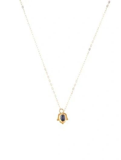 Pre-owned Necklace 18k Sapphire Leaf Pendant, 18" In Multi