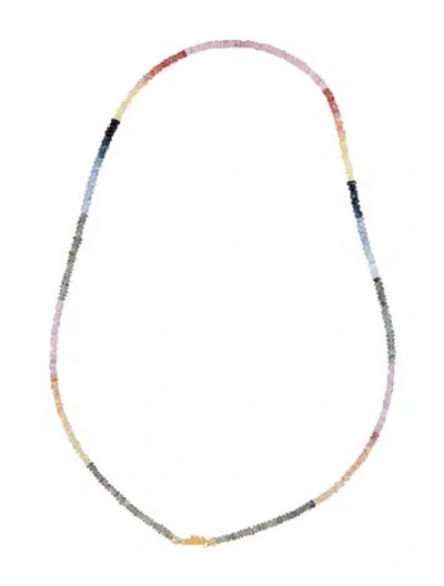Pre-owned Necklace 18k Sapphire Rainbow Bead Strand , 16.5" In Multi
