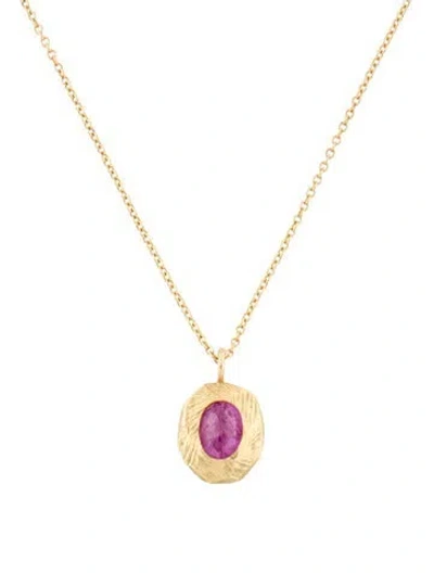 Pre-owned Necklace 18k Textured Ruby Pendant , 16" In Multi