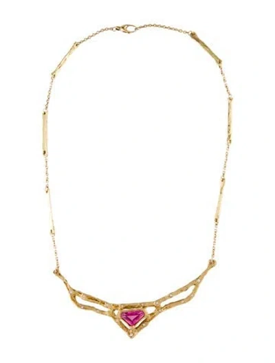 Pre-owned Necklace 18k Tourmaline & Diamond Collar , 16.5" In Multi