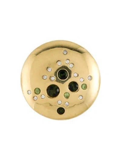 Pre-owned Necklace 18k Tourmaline & Diamond Disc, 1" In Multi