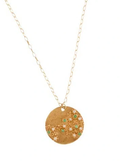 Pre-owned Necklace 18k Tsavorite & Diamond Disc Pendant , 19" In Multi